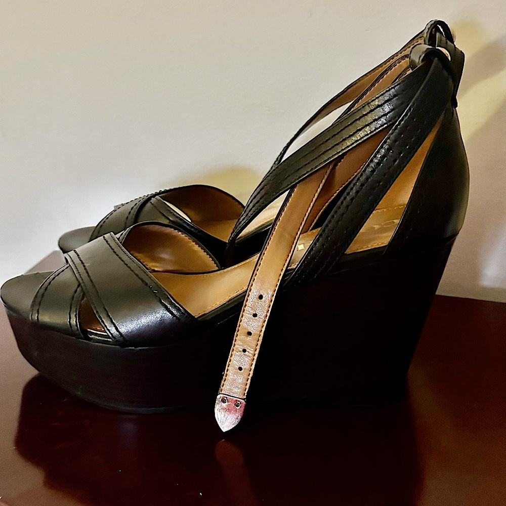 Coach leather wedge heels ankle strap